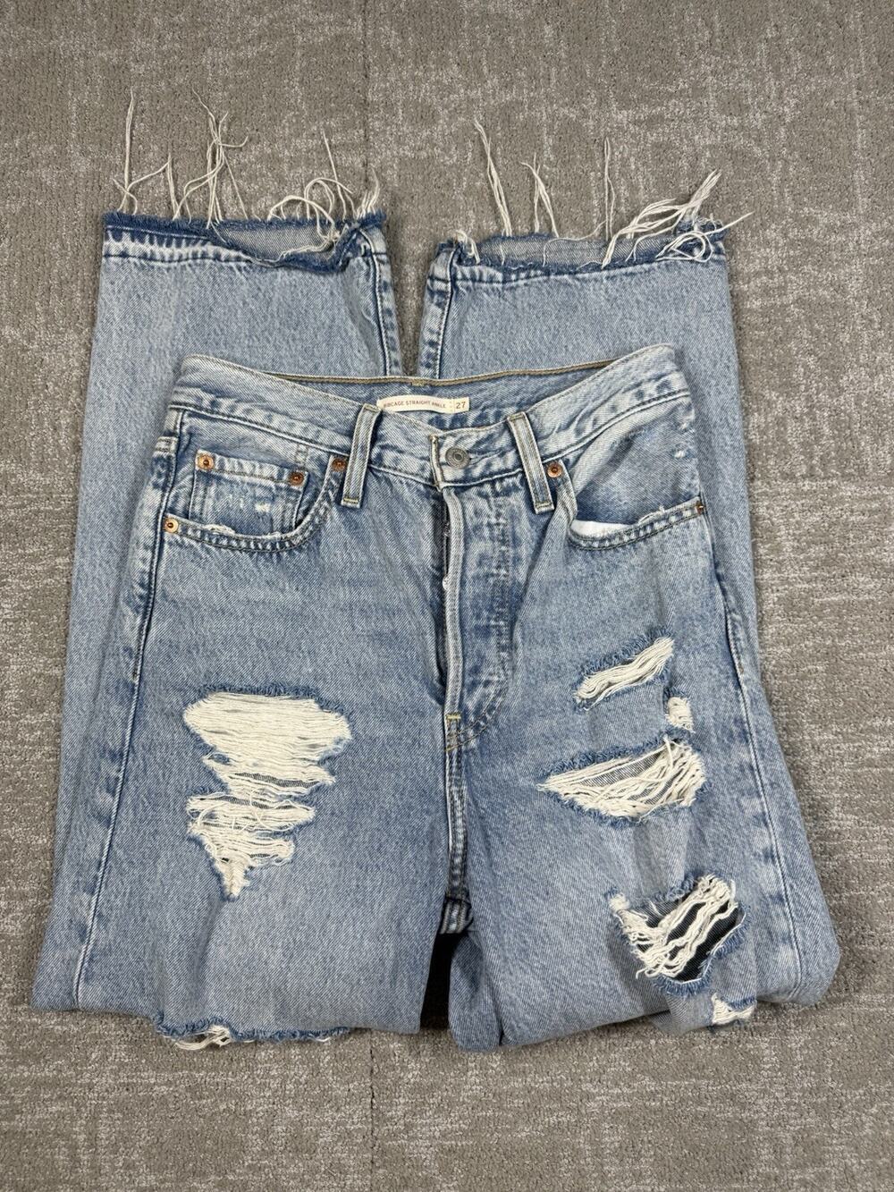 Levis Ribcage Straight Ankle Distressed Jean Women Size 27